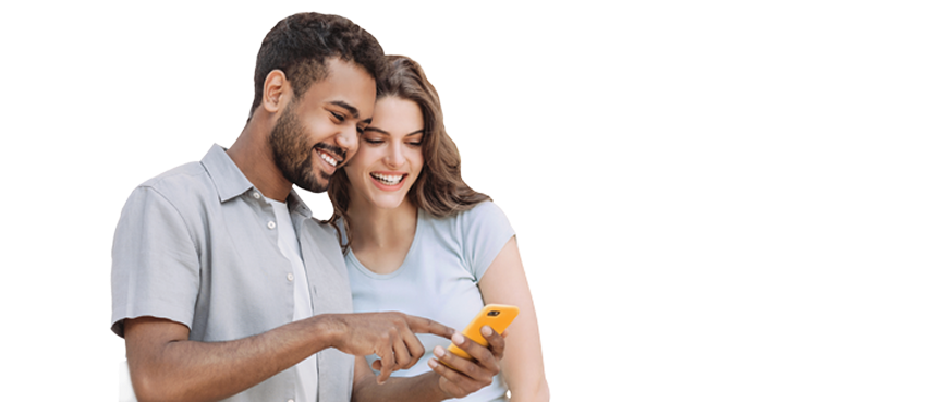 Man and woman looking at mobile phone