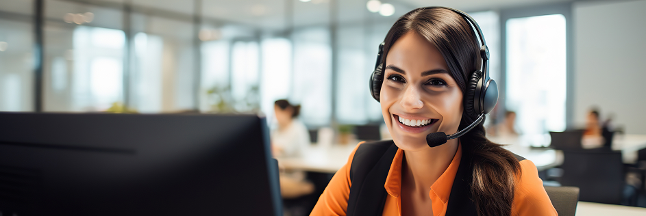 Woman wearing headset