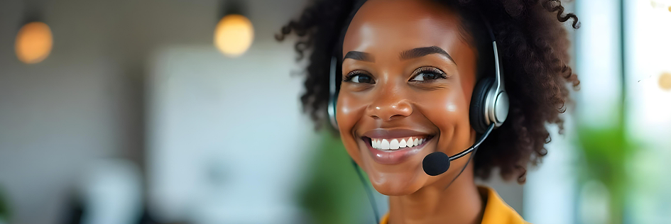 Woman wearing headset
